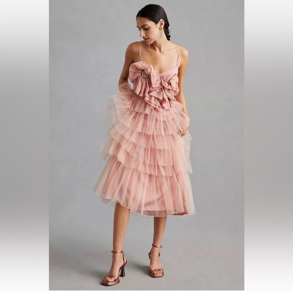 Anthropologie Kavita Bhartia Rosette Tiered Tulle Gown - Picture 2 of 8